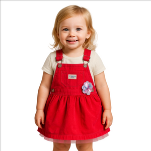 Oshkosh Corduroy Red Overall Skirt Baby Girl 12mo Flower Aplique